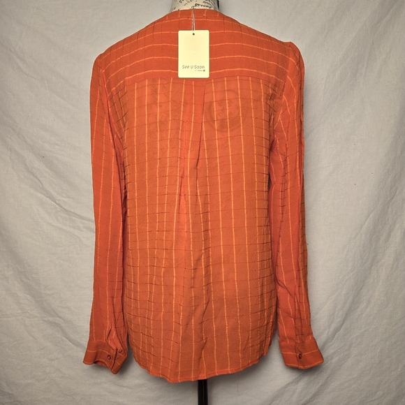 Orange Button-Up Blouse - Picture 3 of 6